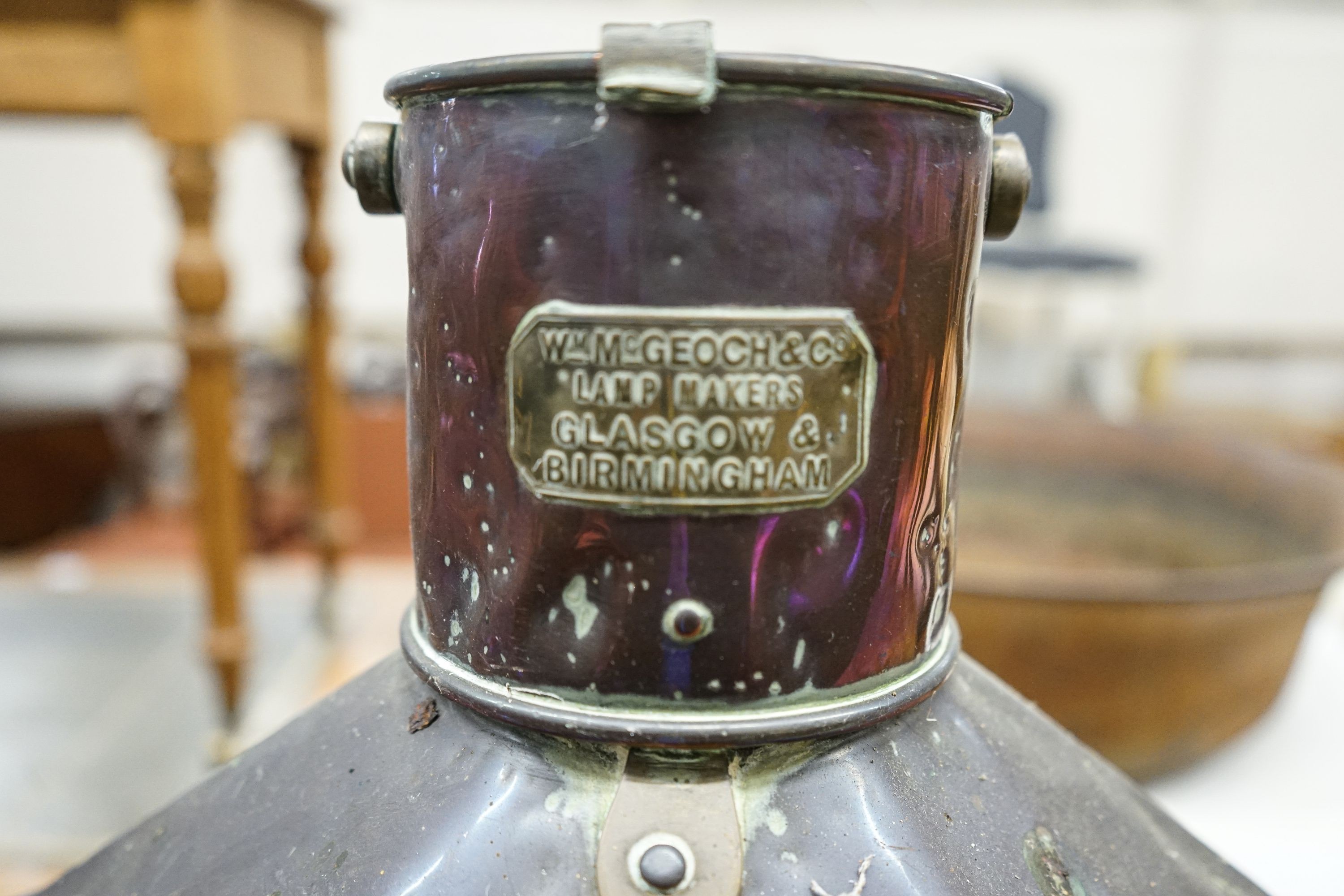 A William McGeoch & Co ship's copper starboard lantern, height 56cm
